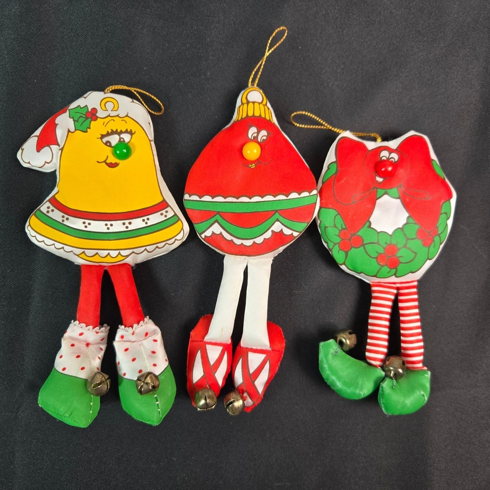 Vintage Avon Christmas Plush Ornaments Lot 3 Bell Ornament Bulb‎ Wreath 80s